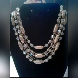 Vendome Beaded Five Strand Goldtone and Crystal Bead Chain Necklace 12"-14.5"
